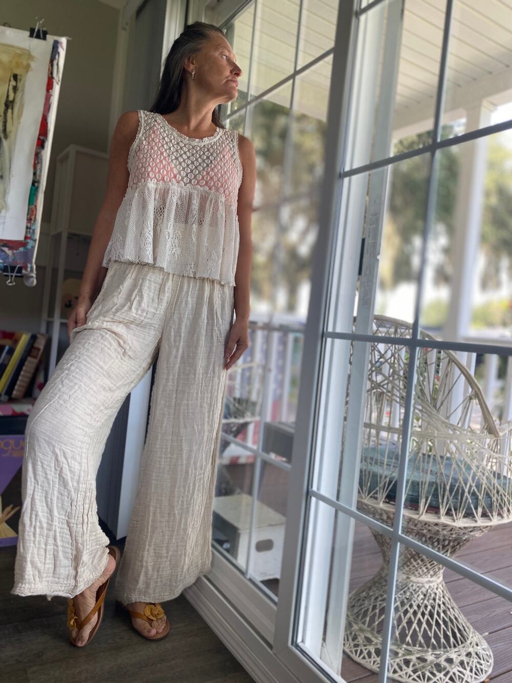 Free People Emmaline Tiered Pull-On Pants Boho Wide Leg Lounge Pants Size SP